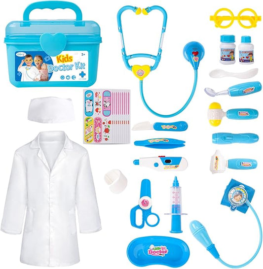 Liberry Doctor Kit for Toddlers 3 4 5 Years Old, Kids Doctor Play Set for Girls Boys Toy, Pretend Play Medical Kit with Stethoscope & Costume for Birthday Blue