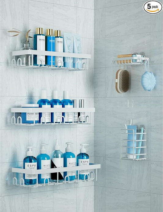 GVY Shower Caddy 5 Pack, Adhesive Shower Organizer Bathroom Shelves,Rustproof Bathroom Organizers and Storage for Home Decor, No Drilling Shower Shelves for Apartment Essentials