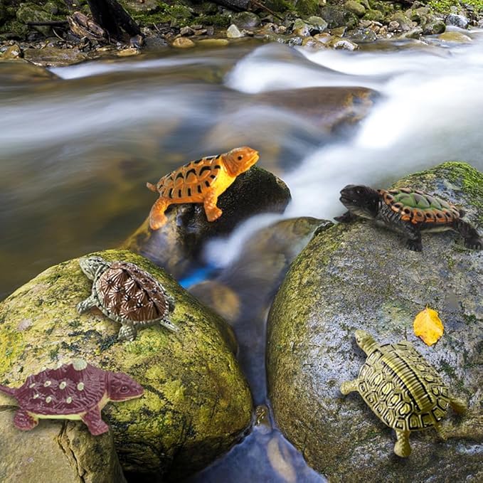 SmilerSmile Animal Assorted Mini Plastic Figures Toy Set, Educational Party Cake Topper, Goody Bag Filler (12pcs Small Tortoise)