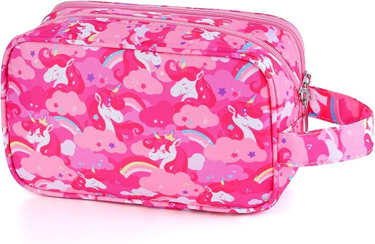 Unicorn Kids Toiletry Bag for Girls, Travel Toiletry Bag for Little Young Girls Cosmetic Bag Makeup Bag Waterproof Hanging Wash Bag Toddler Toiletries, Pink