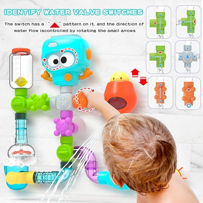 Bath Toys for Kids Ages 4-8, STEM 27 Pack | DIY Water Pipe Assembly Kit with Suction Cups | Mold-Free Educational Bath Toys | Kid&Toddler Bath Toy with Interactive Features for Cognitive Development