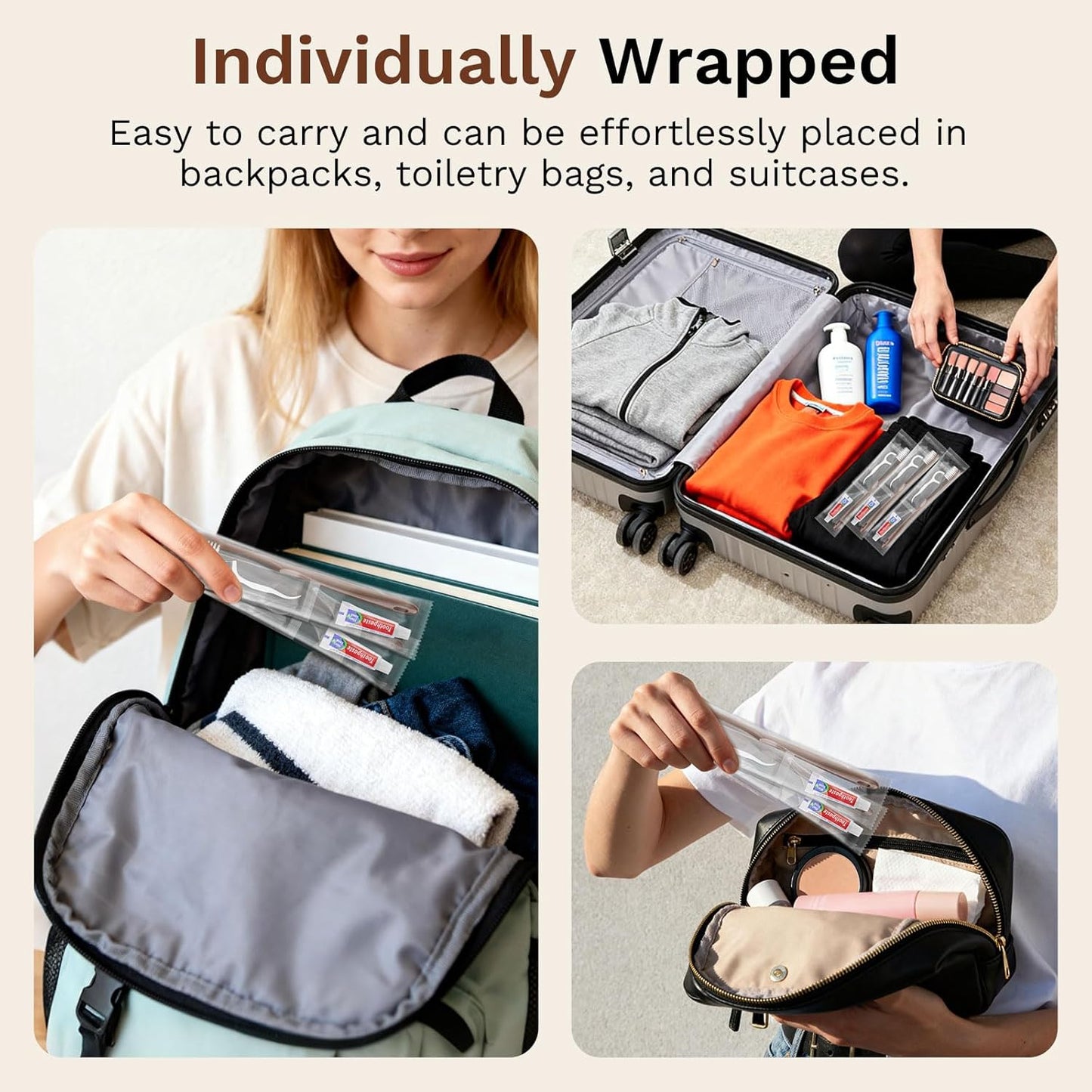 Disposable Toothbrushes with Toothpaste, Travel Toothbrush Kit, Individually Packaged, Brown, with Floss Picks, Suitable for Hotel, Home, Camping, Travel (20-Pack)