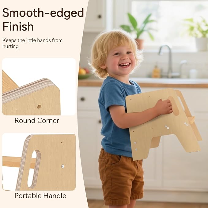 Wingyz Wooden Toddler Step Stool, Adjustable Step stools for Kids with Handles,Durable 3-Level Height Stepstool for Bathroom Sink, Kitchen, Bedroom,Potty Training