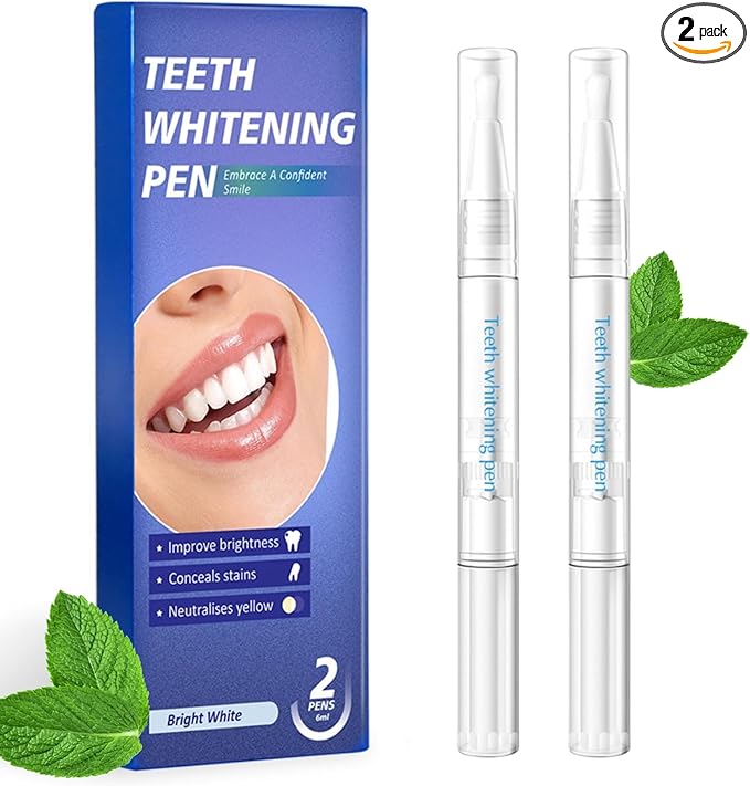 Teeth Whitening Pen, Teeth Whitener Kit Tooth Whitening Pen Gel Effective for Professionally Stain Removal, Portable, Painless, 2-Pack