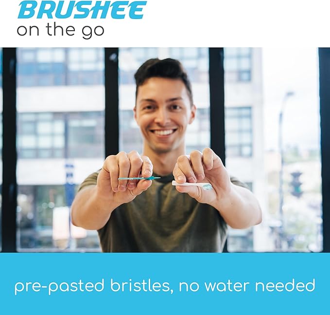 Brushee The Evolution Oral Care Whitening | Prepasted On-The-Go Whitening Toothbrushes | 4-in-1 (Paste + Brush + Floss + Pick) | Individually Wrapped | Disposable | Travel Toothbrushes (Pack of 36)