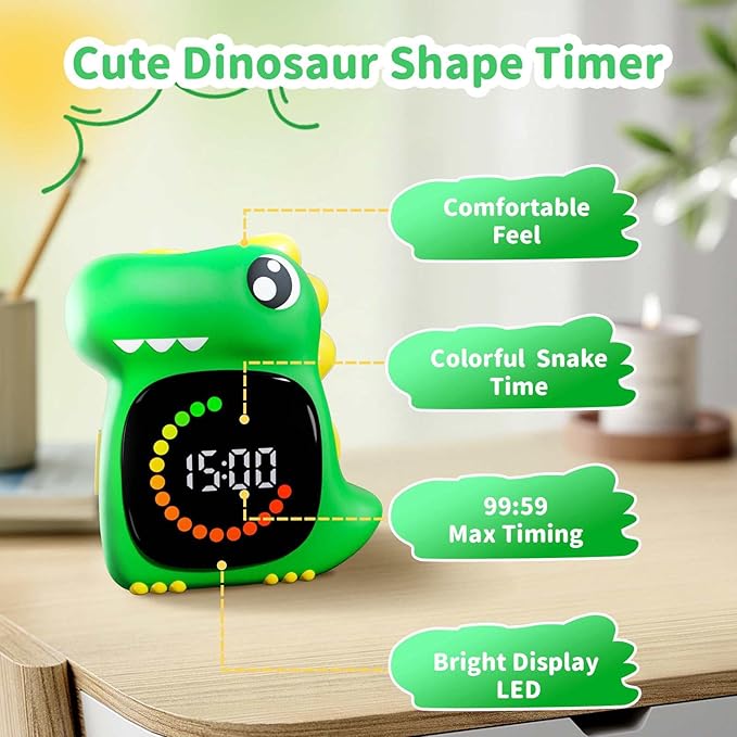 Visual Timer for Kids Dinasour Shape Toddler Timer LED Digital Timer for Classroom