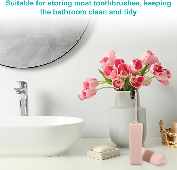 uxcell 2Pcs Travel Toothbrush Case, 8.27 x 1.38 Portable Travel Toothbrush Holder, Plastic Toothpaste Container for Bathroom, Gym, Business Trip, Camping, Beige/Pink