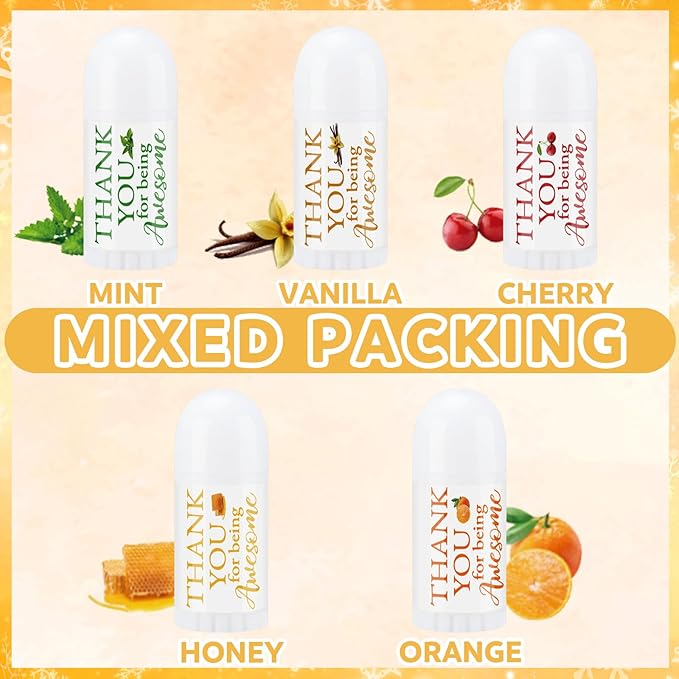 50 Pcs Thank You Gifts Mini Lip Balm Pack Moisturizer Assorted Flavors Dry Lip Care Products for Teacher Baby Shower Coworkers Friend
