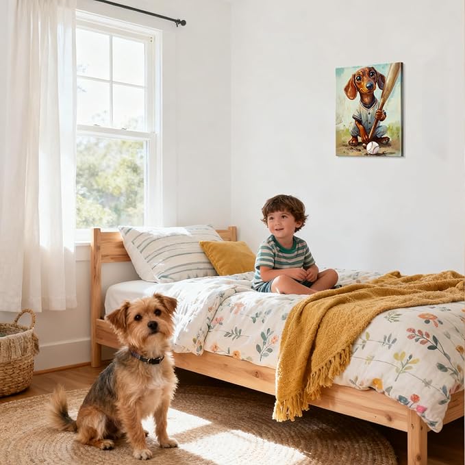 YOUHONG Animal Wall Art Animal Pictures Wall Decor Dog Art with Built-in Wooden Frame - Sports Poster Dog Pictures for Bedroom & Living Room Decor Easy Hanging (12x15.7 Inches)