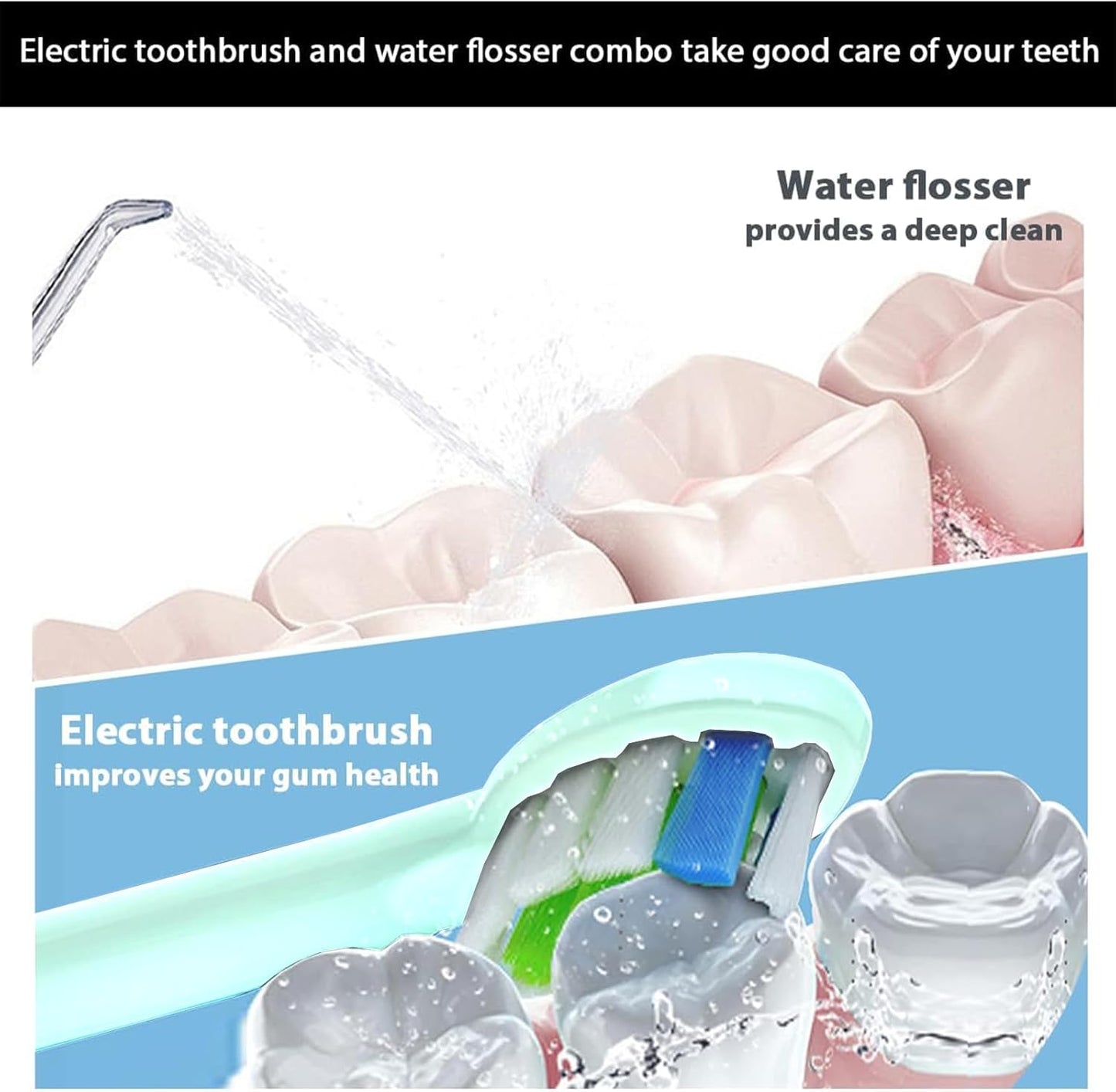 2-1 Oral Clean Kit- Water Dental flosser & Electric Toothbrush Combo- Brushing & Flossing- for Teeth Cleaning and Gum Health (Light Green)
