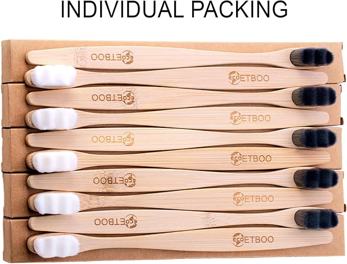 Bamboo Micro-Nano Toothbrushes, Extra Soft Toothbrush with 20000 Bristles Designed for Sensitive Gums Kids Adults (Black White 10P)