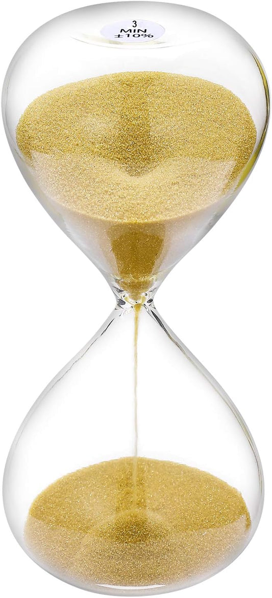 SuLiao Hourglass 3 Minute Sand Timer: 5.1 Inch Gold Clock, Large Sand Watch 3 Min, Hour Glass Sandglass for Kids, Games, Classroom, Home, Desk, Office Decor