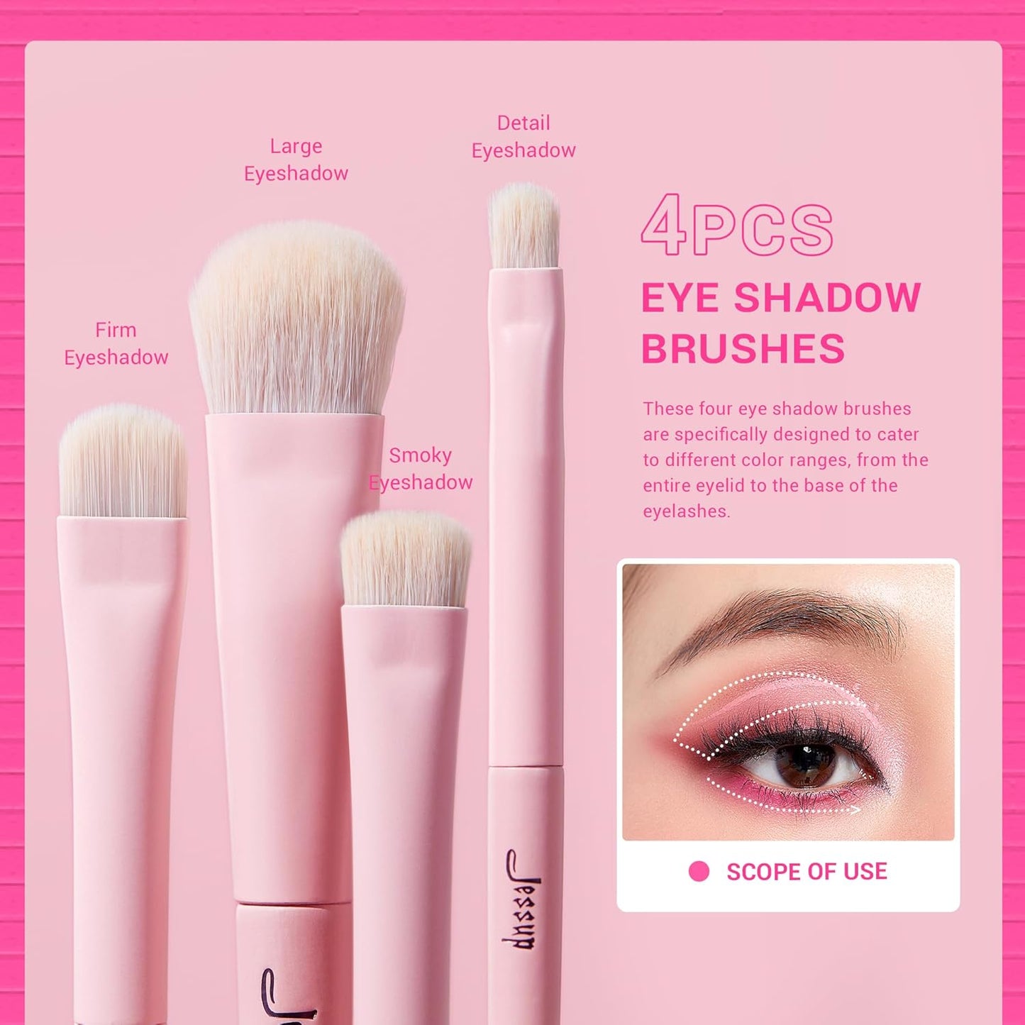 Jessup Eyeshadow Brush Set 10Pcs Pink Eye Makeup Brushes Concealer Brush Premium Synthetic Eye shadow Eyeliner Smudge Crease Blending Brush for Makeup, T496