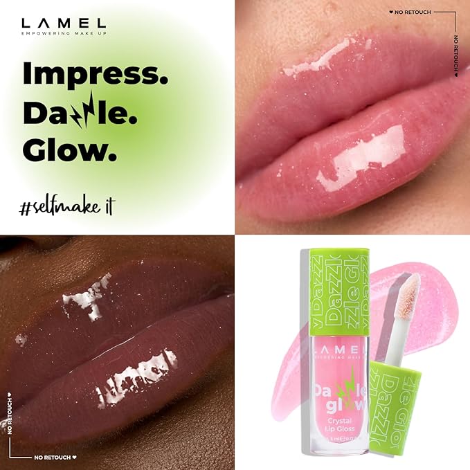 Lamel Dazzle Glow Crystal Clear Lip Gloss - Hydrating Lip Gloss - Non Sticky - Colored - Moisturizing - №405 Cotton Candy