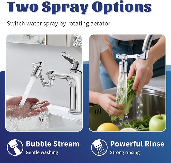 Patented 1440°Rotatable Faucet-Extender for Bathroom-Kitchen-Sink - Universal Swivel 2 Mode Tap aerator Extension, REAL BRASS U Shaped Sink Sprayer for Toddlers/Kids,Lift Spout for Face/Eye/Hair Rinse