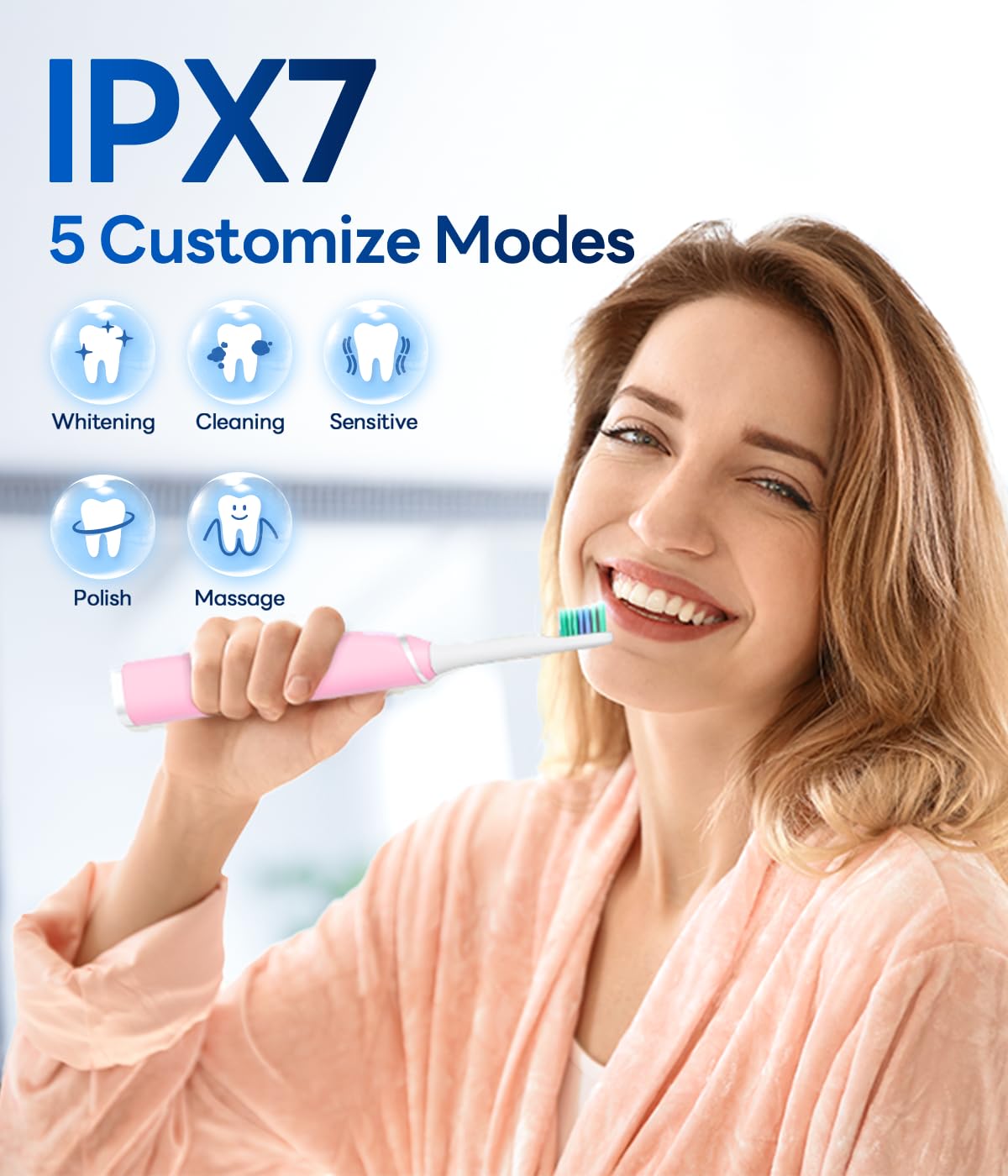 Bymore Electric Toothbrush for Adults,Travel SonicToothbrush with 8 Replacement Heads, Ultra Clean RechargeableToothbrush Portable Electric Toothbrush-Dark Pink