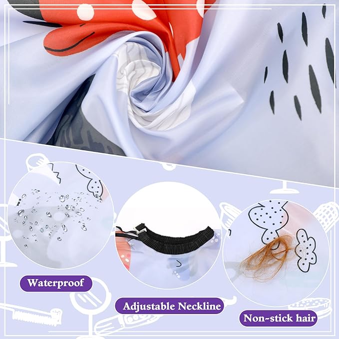 FEBSNOW Kids Hair Cutting Cape, Professional Barber Cape and Neck Duster Brush Cartoon Hairdresser Apron with Adjustable Closure for Children & Adults 55x39 Inches