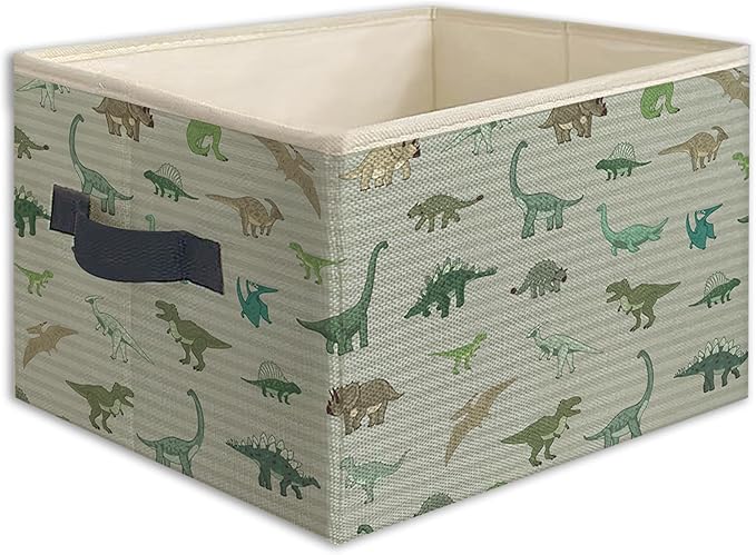 Dinosaur Foldable Storage Bins Box with Handles, Vintage Gray Striped Dinosaurs Collapsible Toys Books Clothes Organizer Basket for Kids Boys Bedroom Bathroom Dorm Nursery