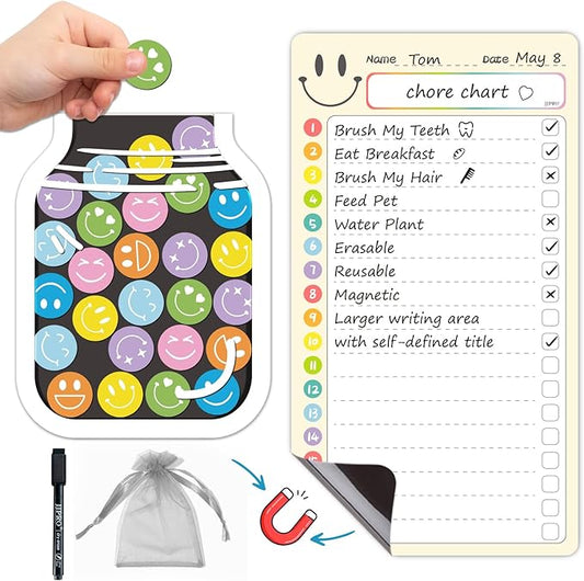 JJPRO Magnetic Chore Chart for Kids with Reward Jar- 10" x5.5“ Daily Checklist Board Routine Chart to Do List,Reward Chore Chart for Toddlers, Behavior Reward Chart System-Yellow