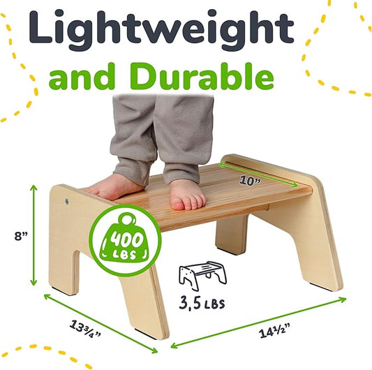 OCODILE 1-Step Wooden Step Stool for Toddlers | Kids Step Stool for Bathroom Sink, Kitchen, and Potty Training | Non-Slip Stool for Toilet Independence | Wooden Step for Children Ages 2+ Varnished