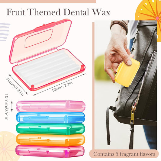 Geiserailie 5 Pack Braces Wax for Teeth New Flavored Dental Orthodontic Wax with Applicator Scraper for Braces Wearer, Oral Appliances, Aligners Patients,5 Fruit Flavors