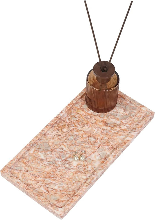 Solid Natural Marble Rectangle Vanity Tray - 9.8"x5" Italy Natural Bath & Counter Organizer, Decorative Jewelry Perfume Holder, Kitchen Coffee Table Serving Tray（Agate Red）