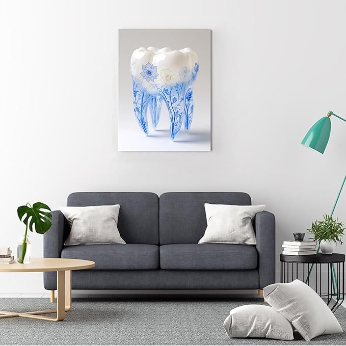 SchindlerBang Clinic Office Wall Art,Chinese Porcelain Teeth Illustration,Dental Decor Canvas Print,Modern Living Space,16x20inch Framed Poster Ready to Hang