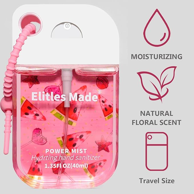 Hand Sanitizer Spray, 4Pack Spray Hand Sanitizer Travel Size With Cute Keychain, Scented Power Mist Hydrating for Kids Christmas Gifts, 1.35FL.OZ (Watermelon,Strawberry,Lemon,Lavender