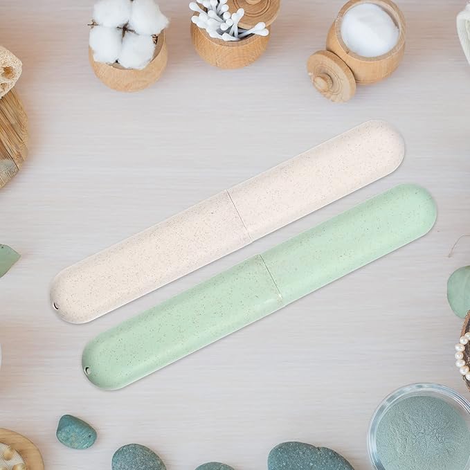 VOCOSTE 2pcs, Traveling Toothbrush Holders Case, PP Toothbrush Case for Travel Business, Green, Beige, 8.07''x1.22''x0.83''