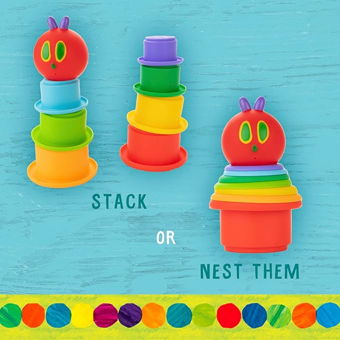 Kids Preferred World of Eric Carle The Very Hungry Caterpillar Bath Time Stacking Cup Set with Caterpillar Head Squirty Perfect for Water Play Ages 18 Months and Up