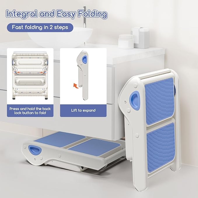 Foldable Toddler Step Stool for Bathroom Sink - 2-Step Kids Stool for Potty Training, Kitchen Counter & Bedroom, Sturdy Non-Slip Child Safety Stool Helper