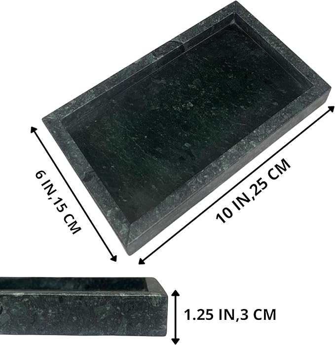 Natural Green Marble Tray for Bathroom | Kitchen | Vanity | Desktop, Stone Organizer for Coffee Table, Dresser, Nightstand, Candles, Soap, Towel, Plant, Jewelry (10" x 6"), Rectangular