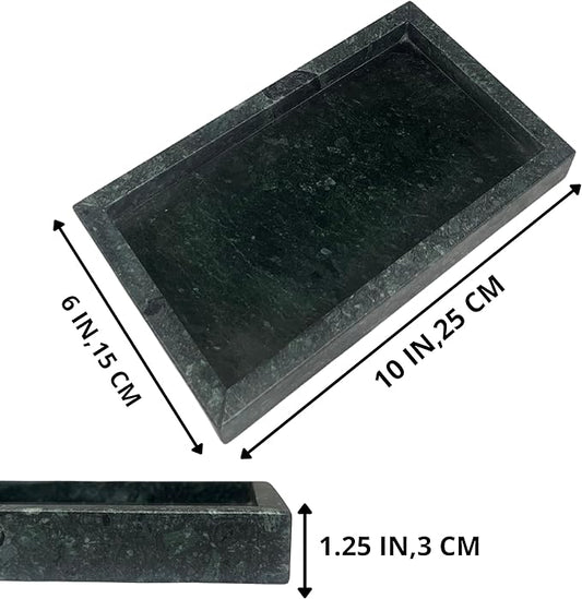 Natural Green Marble Tray for Bathroom | Kitchen | Vanity | Desktop, Stone Organizer for Coffee Table, Dresser, Nightstand, Candles, Soap, Towel, Plant, Jewelry (10" x 6"), Rectangular