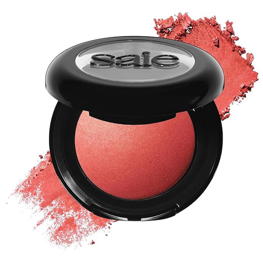 Saie SuperSuede Baked Blush - Talc-Free Powder Blush for Cheeks Infused with Hyaluronic Acid, Glycerin + Squalane - Hydrating Face Makeup for a Natural, Diffused Flush of Color - Stella (0.1 Ounce)