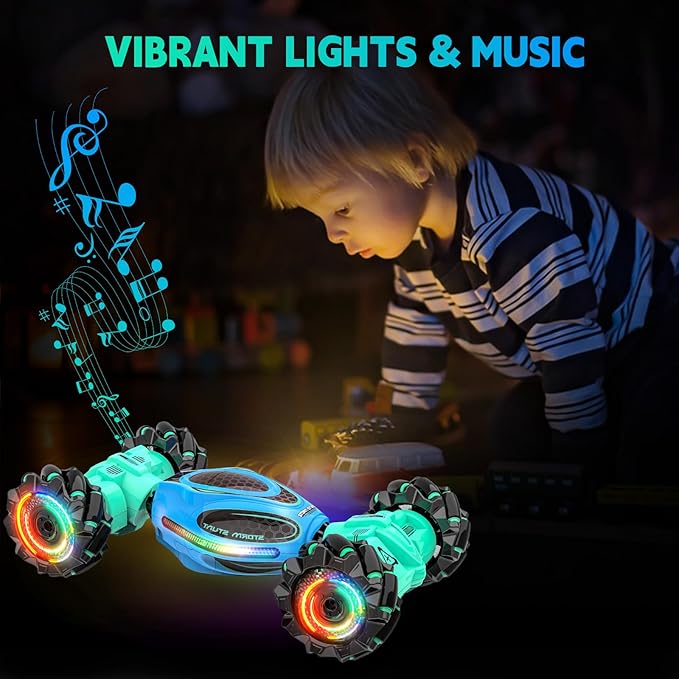 Remote Control Car for Boys - RC Cars for Boy Age 4-12, Gesture Sensing RC Stunt Drift Car for Kids Toys 4 5 6 7 8 9 10 11 12 Year Old Boy Birthday with Cool Lights Music (Blue)