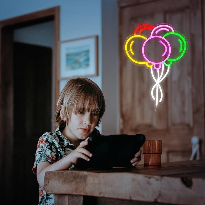 Balloon Neon Sign Beautiful Balloon Led Sign Neon Light for Wall Decor Dimmable USB Powered Multicolored Balloon Light Up Sign for Home Kids Room Wedding Birthday Party Wall Aesthetic Decor