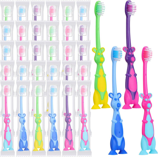 Gerrii Kids Toothbrushes Bulk Soft Lovely Little Kangaroo with Covers Suction Cup Individually Wrapped for Children Toddler Home School Camp Daycare Travel (50 Pcs)