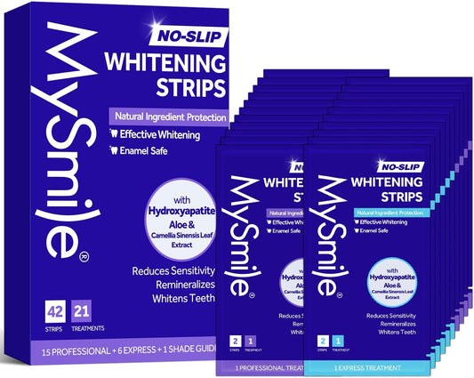 MySmile Teeth Whitening Strips, Hydroxyapatite-Infuse White Strips, Non-Sensitive Teeth Whitening with Soothing Natural Ingredients, Enamel-Safe, Residue-Free, Non-Slip, 21 Treatments Kit (42 Count)