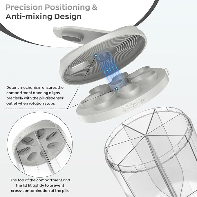 Pill Dispenser with 7 Large Compartments, Pill Bottle Organizer for Travel, Supplement Organizer with Anti-Mixing Design, BPA-Free Pill Container with 20 Pcs Labels, Grey
