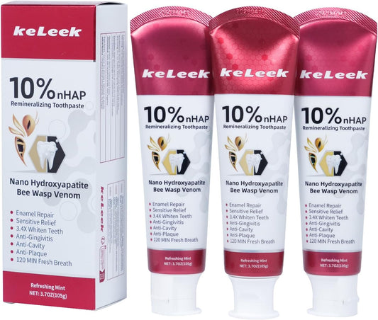 3PCS 10% Nano-Hydroxyapatite Bee Wasp Venom Toothpaste for Remineralizing Enamel & Sensitive Relief,Gingivitis Bleeding Gum Treatment, Fights Plaque,Whitening Teeth - 120MIN Fresh Breath