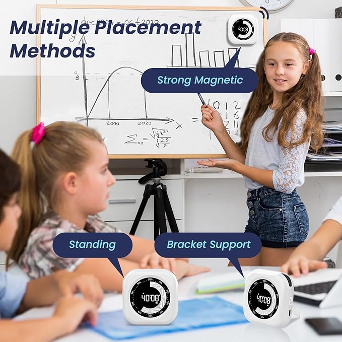Visual Timer for Kids, 10 Hours Countdown/Up, with Rechargeable, 3 Brightness Display, 3 Volume Levels and Magnetic, Homeschool Study Tool, Large Digital Timers for Kitchen, Classroom