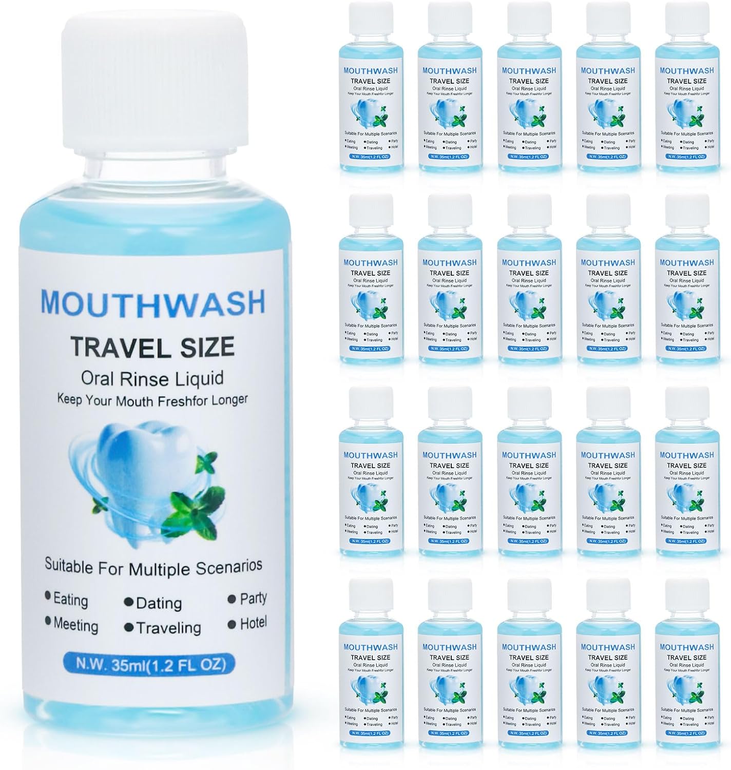Travel Mouthwash Bulk, 1.2 Oz/35ml Mini Mouthwash Bulk, for Freshening Breath, Easy to Carry, Suitable for Work, Travel, Hotels, Dating Essentials (60-Pack)