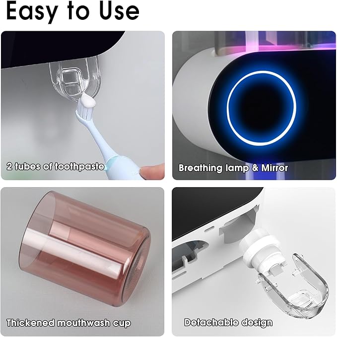 iHave Toothbrush Holders for Bathrooms, UV Toothbrush Sanitizer and Holder Smart Home Bathroom Accessories, 4 Cups Electric Toothbrush Holder Wall Mounted with Toothpaste Dispenser Bathroom Decor
