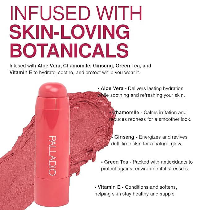 Palladio I'm Blushing 2-in-1 Cheek and Lip Tint, Buildable Lightweight Cream Blush, Sheer Multi Stick Hydrating formula, All day wear, Easy Application, Shimmery, Blends Perfectly to Skin, Sweetheart