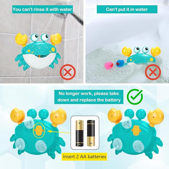 Crab Baby Bath Toys, Crab Bubble Bath Machine, Automatic Bath Toy Blows Bubbles & Plays Children’s Songs, Bathtub Bubble Maker - Kids Birthday Gift for 1 2 3 Year Old Boy Girl Azure