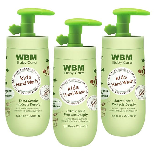 WBM Care Baby Natural Liquid Hand Soap 6.8 oz (Pack of 3) | Gentle Hand Wash with Honey, Wheatgerm & Organic Olive Oil | Moisturizing, Non-Toxic, Safe for Sensitive Skin