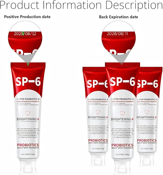 Sp-6 Probiotics Whitening Toothpaste - Sp6 Brightening Tooth Paste Enhanced Super Probiotic Formula Deep Cleaning Fresh Breath Dental Gum Health Oral Microbiota Strength Enamel Care