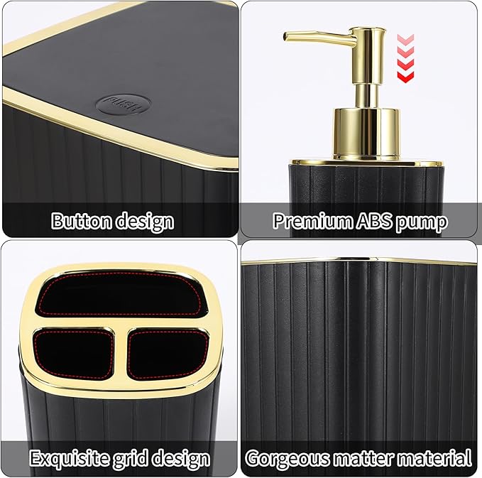 26PC Bathroom Accessories Set - Gorgeous Black Bathroom Set, Bathroom Accessory Set, Black Shower Curtain Set with Bathtub Mats for Shower Tub