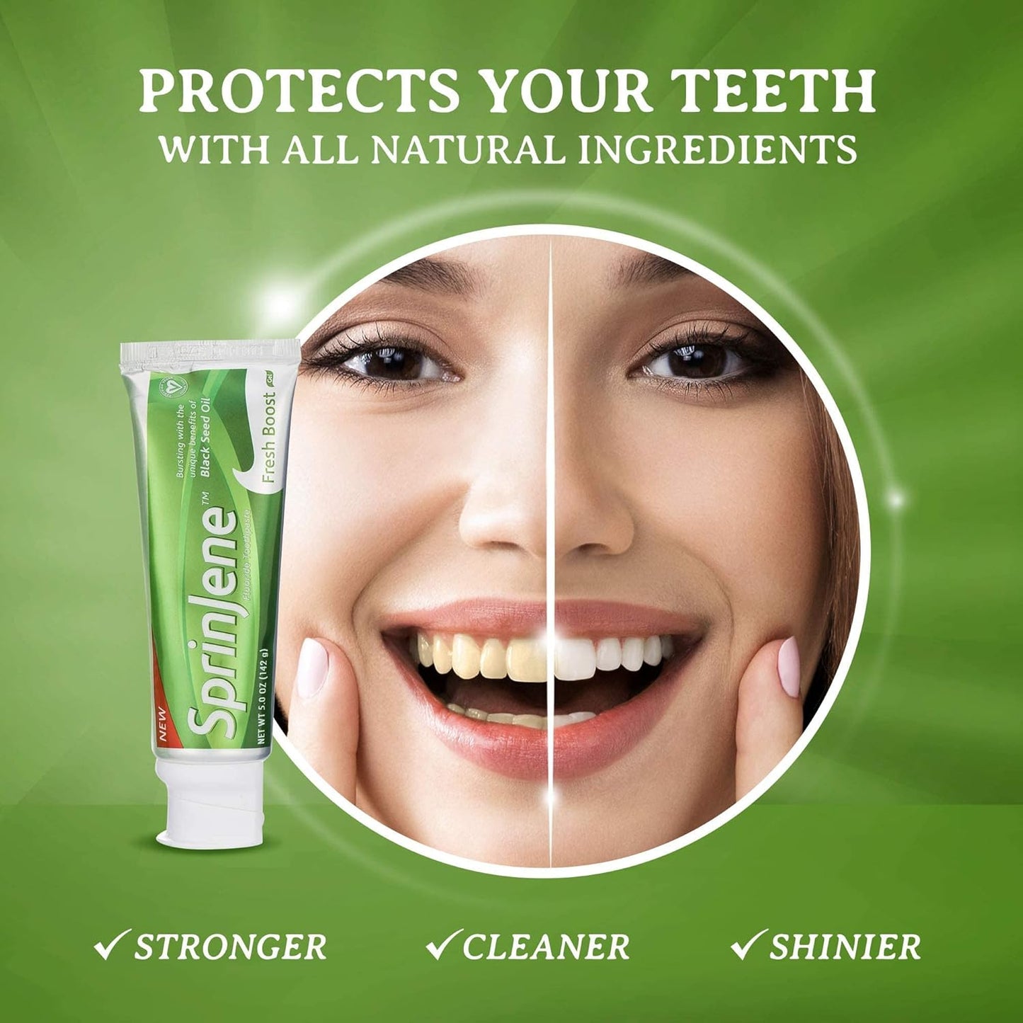 SprinJene Original Fresh Boost | Cavity Protection Toothpaste with Fluoride for Fresh Breath & Healthy Teeth | 4 Pack