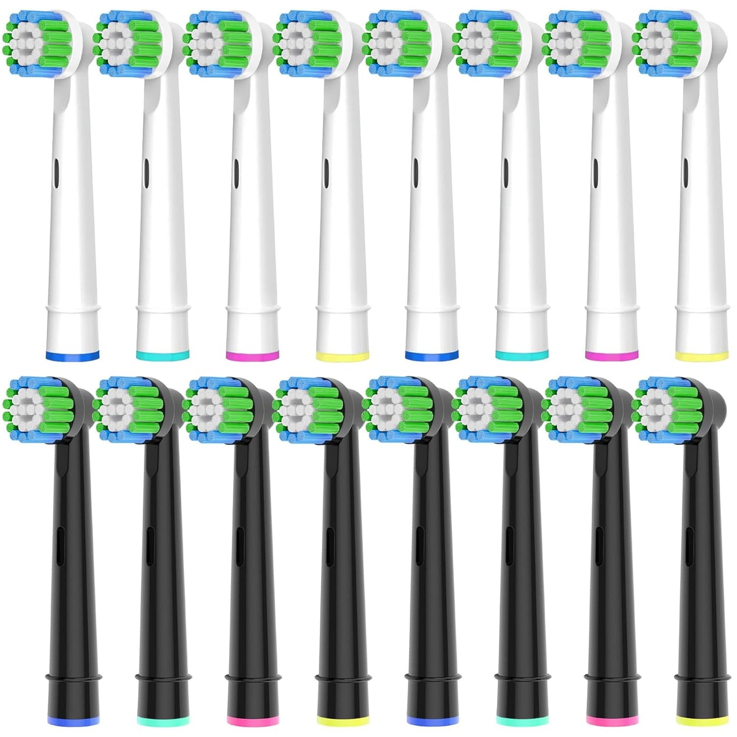 16 Pack Precision Replacement Brush Heads Compatible with Oral B Braun Electric Toothbrush. 8pcs White and 8pcs Black.